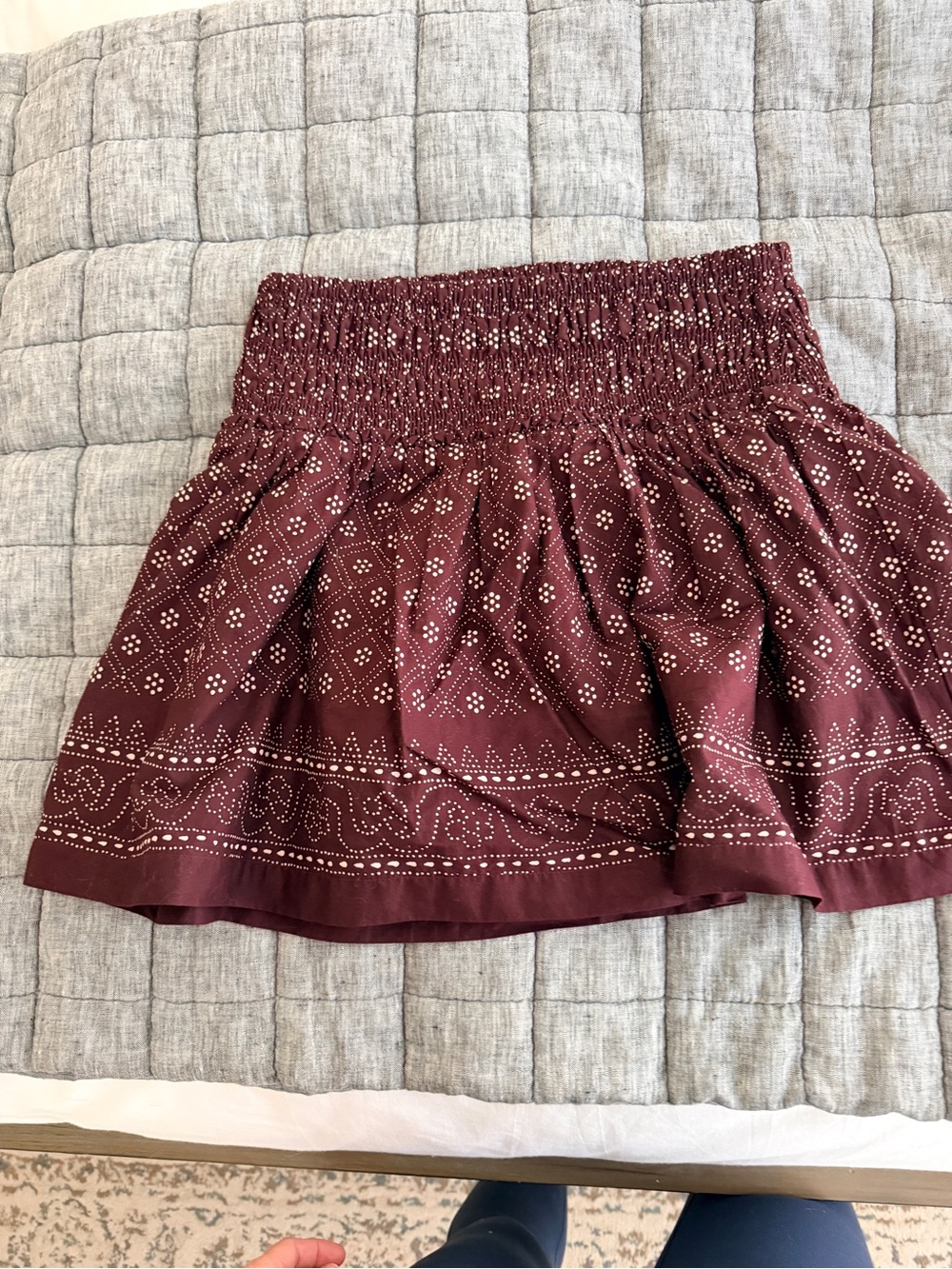 Madewell Burgundy Dot-Pattern Smocked Mini Skirt